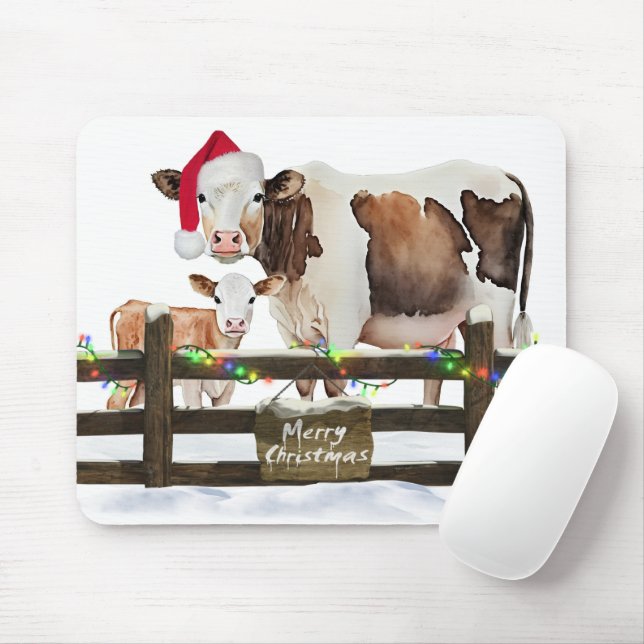 Mousepad Vaca de Natal e Vitelo na Neve (Com mouse)