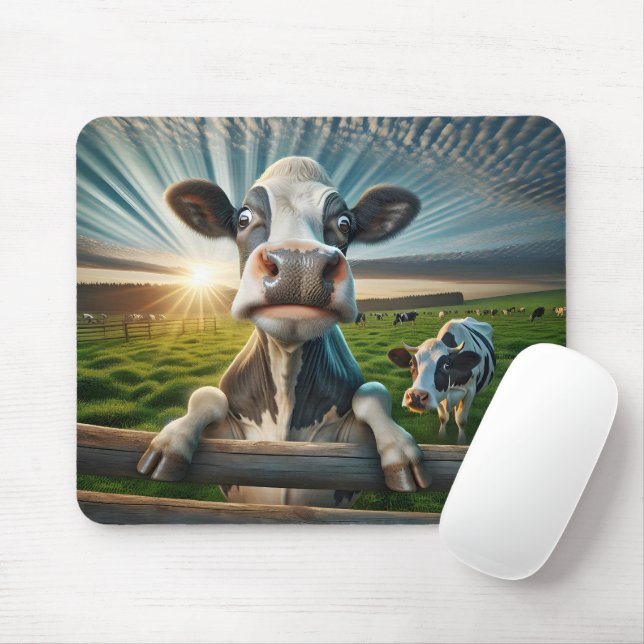 Mousepad Vaca Divertida Numa Cerca De Fazenda (Com mouse)