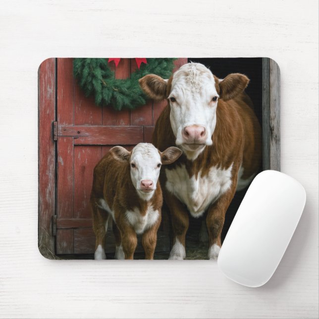 Mousepad Vaca e Bezerro Hereford no Natal (Com mouse)