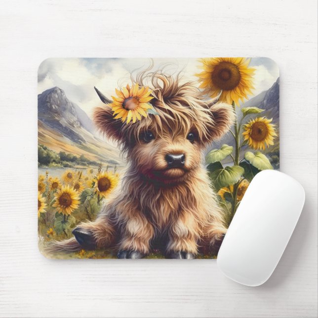 Mousepad Vaca Em Terras Altas, Cuja Flores Solares (Com mouse)
