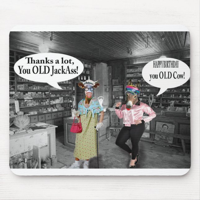 Mousepad vaca feliz de aniversário e idiota (Frente)