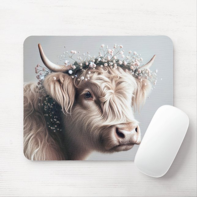 Mousepad Vaca Highland In Baby's Breath (Com mouse)
