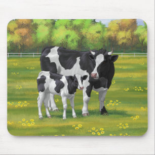 Mousepad Vaca Holstein e Vitelo-da-Feira na Pastagem de Ver