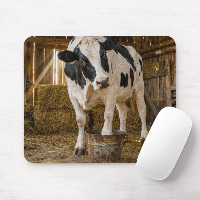 Mousepad Vaca Holstein em Pé em um Balde Enferrujado (Com mouse)