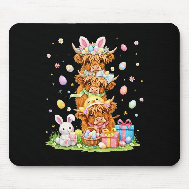 Mousepad Vaca ocidental coquete ovos de Páscoa coelho fofo  (Frente)