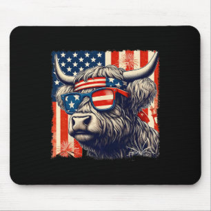 Mousepad Vaca Óculos de Sol Bandeira Americana 4 De Julho F