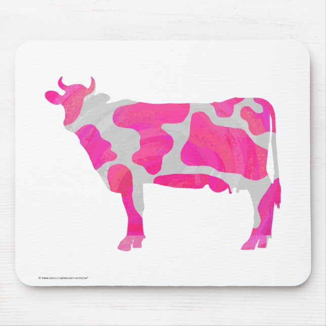 Mousepad Vaca rosa quente e silhueta branca (Frente)