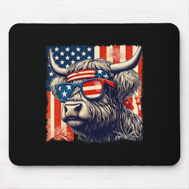 Mousepad Vaca Sungles American Flag 4 De Julho Farmer (Frente)