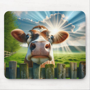 Mousepad Vaca Whimsic Purgando Sobre Cerca