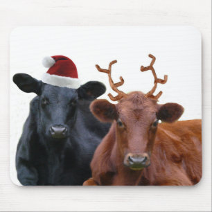 Mousepad Vacas do feriado do Natal no papai noel chapéu e