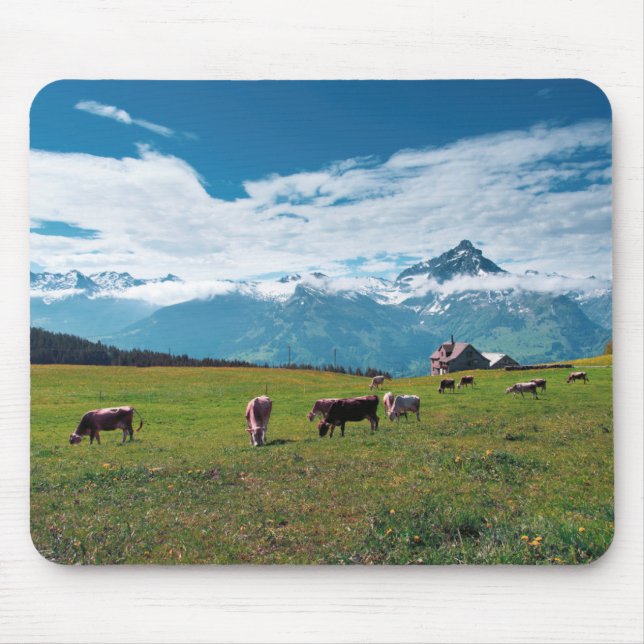 Mousepad Vacas felizes na fazenda na suiça (Frente)