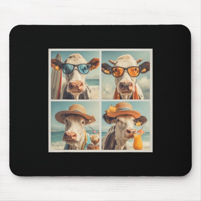 Mousepad Vacas Legais Com Óculos De Sol Praia Vaca Animais  (Frente)