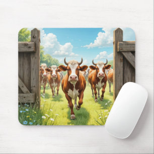 Mousepad Vacas que fogem de uma pastagem