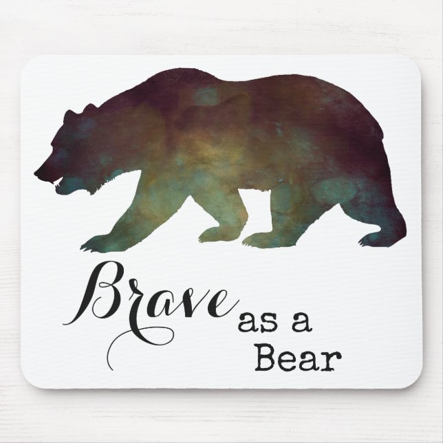 Mousepad Valente como um Urso Tipografia Aquarela (Frente)