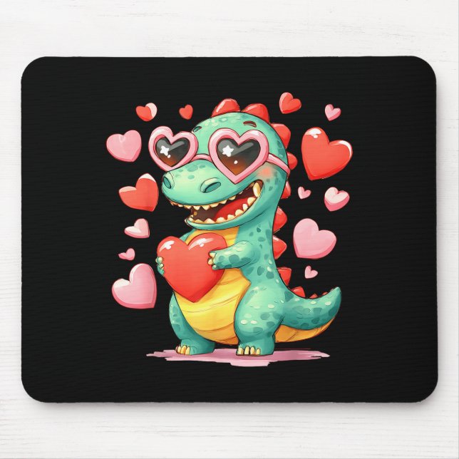Mousepad Valentine Dinosaur Trex Holding Heart Girl Sunl Bo (Frente)