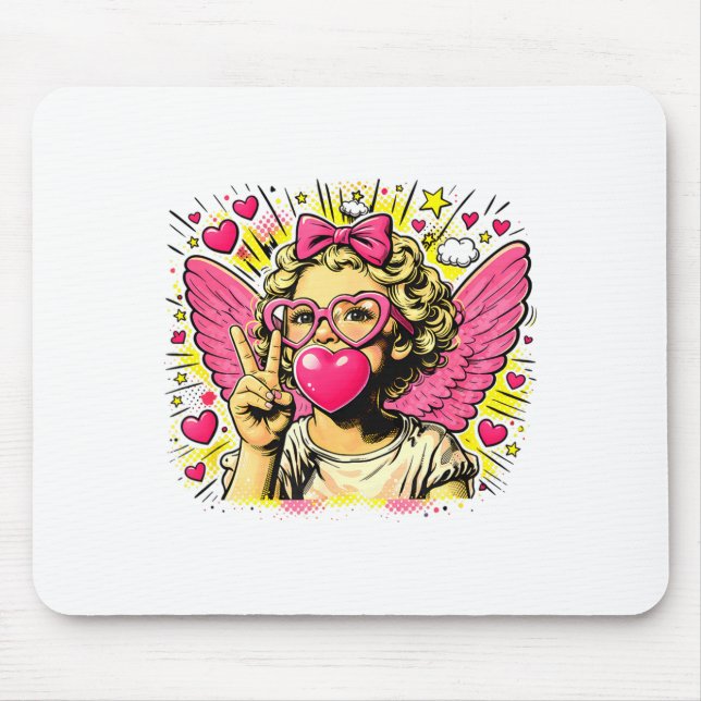 Mousepad Valentines Cute Cupid Heart Angel Love Holiday Com (Frente)
