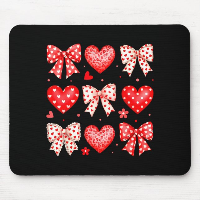 Mousepad Valentines Day Coquette Bow Hearts Leopard Women G (Frente)