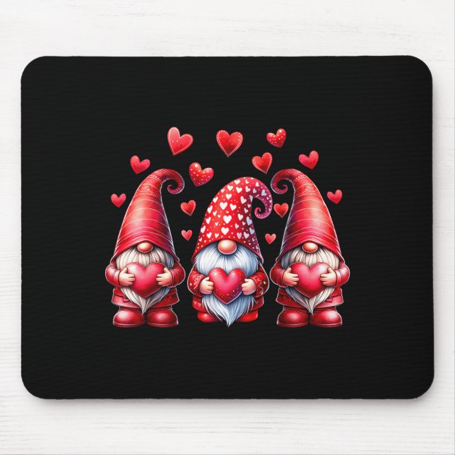 Mousepad Valentines Day Gnomes Cute Red Hearts Love Gnome W (Frente)