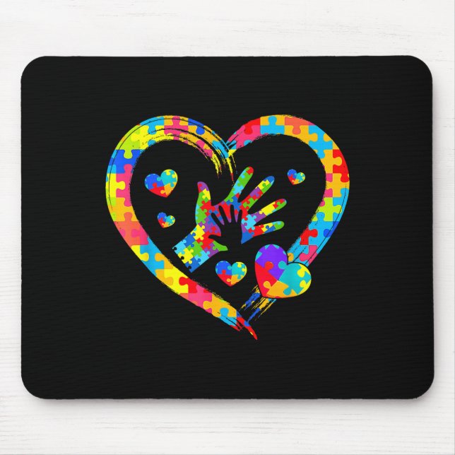 Mousepad Valentines Day Love Heart Autism Awareness Puzzle  (Frente)