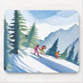 Mousepad Vamos Esquiar | Pintura em Aquarela de Inverno