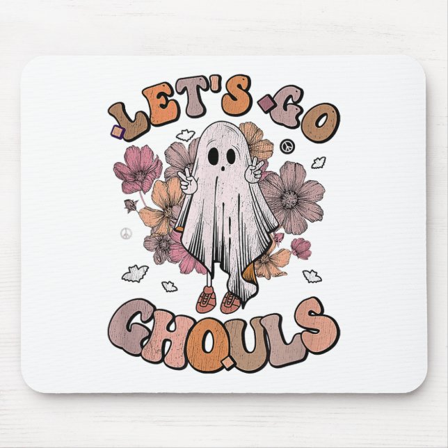 Mousepad Vamos Ir Ghouls Fantasma 70s Hippie Halloween Fall (Frente)