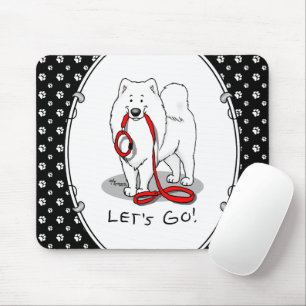 Mousepad Vamos! Samoyed w Red Leash Funny