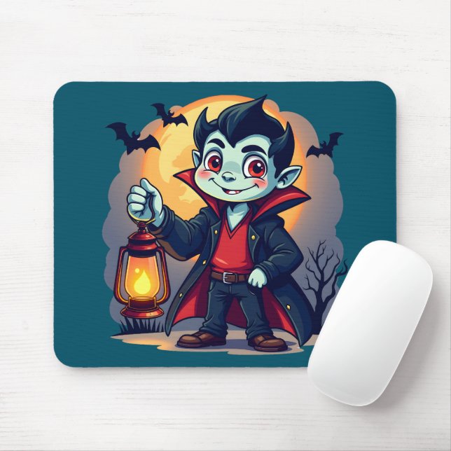 Mousepad Vampiro bonito com Lanterna Kawaii Halloween (Com mouse)