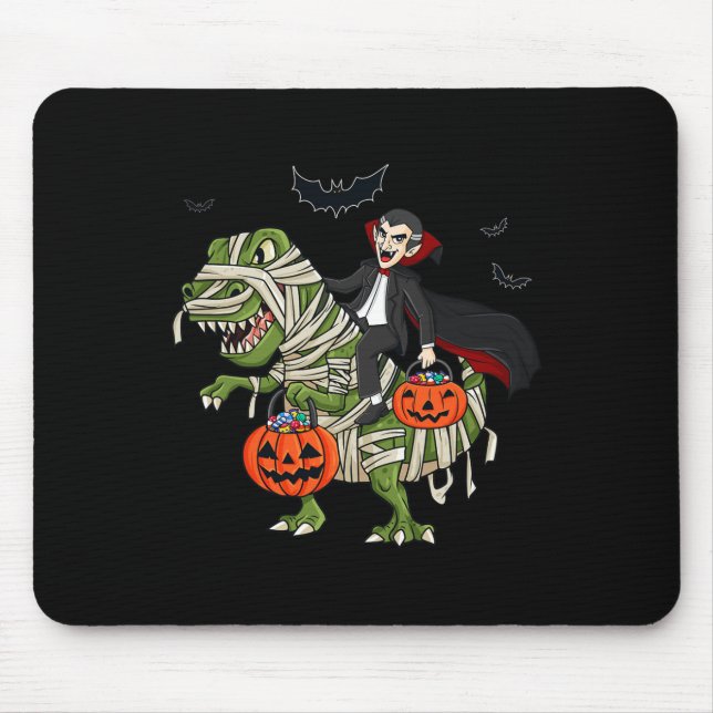Mousepad Vampiro do Halloween Andando em T Rex Diversão Men (Frente)