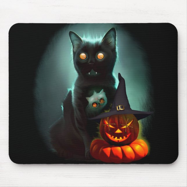 Mousepad Vampiro Gato e Mágico Pumpkin Halloween Surreal (Frente)