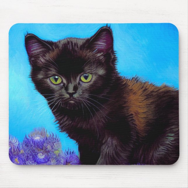 Mousepad Van Gogh Cat e Flores (Frente)