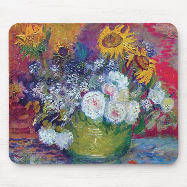 Mousepad Van Gogh - Natureza-Morta com Rosas e Girassóis (Frente)