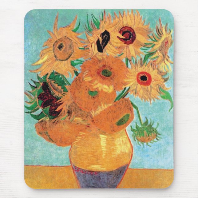 Mousepad Van Gogh - Natureza-morta com vaso de doze girassó (Frente)