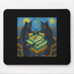 Mousepad Van gogh noite estrelada gato jogando mahjong chin