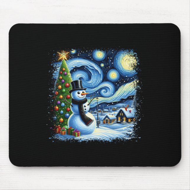 Mousepad Van Gogh Starry Night Christmas Snowman Noite Noit (Frente)