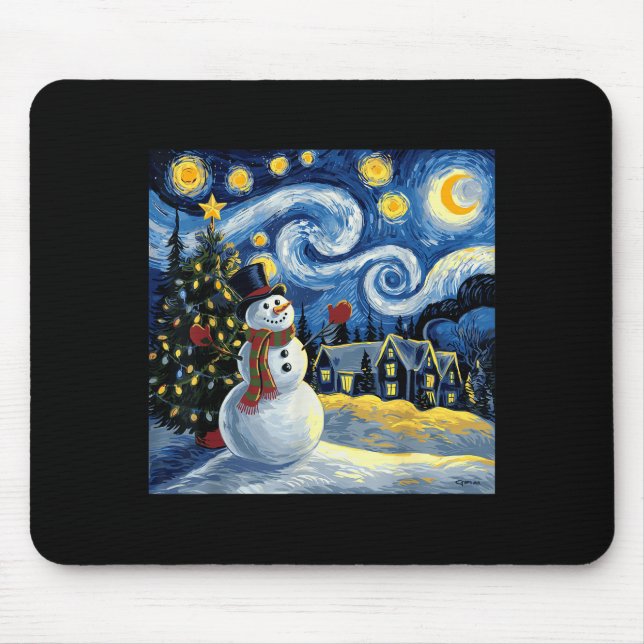 Mousepad Van Gogh Starry Night Christmas Snowman Winter Sno (Frente)