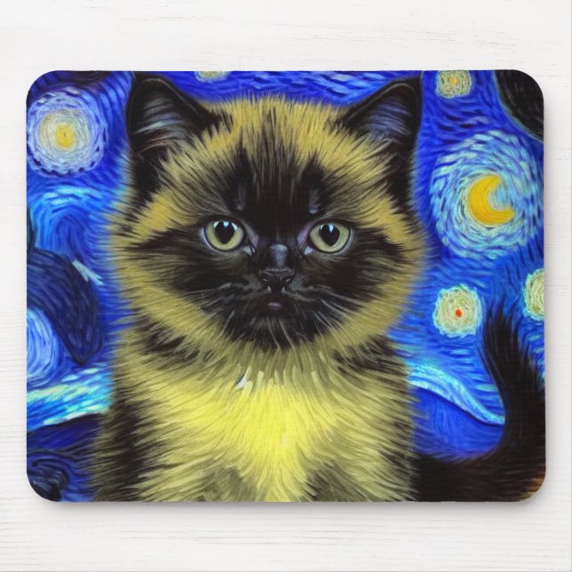 Mousepad Van Gogh Starry Night Siamese Cat (Frente)