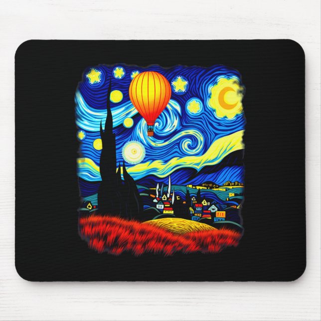 Mousepad Van Gogh Style Hot Air Balloon Starry Night  (Frente)