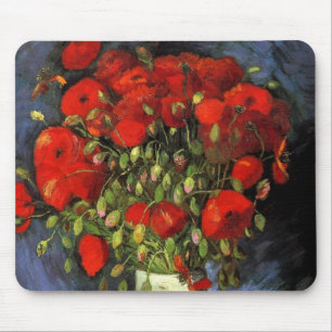Mousepad Van Gogh Vase com Papa Vermelho, Vintage de Belas