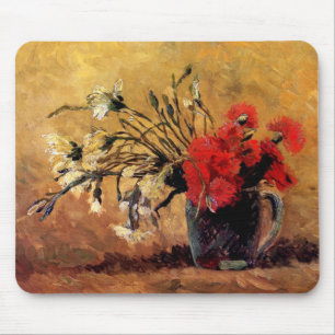 Mousepad Van Gogh - Vaso Com Cravos Vermelhos e Brancos