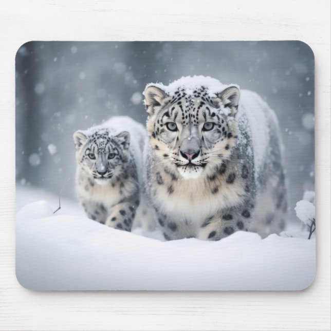 Mousepad Vantagem da Família Animal Leopardo da Neve (Frente)
