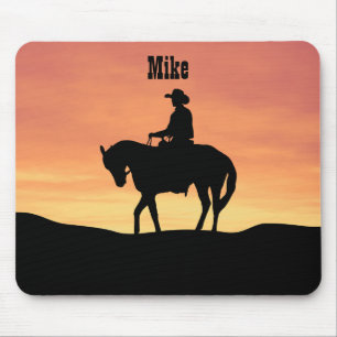Mousepad Vaqueiro a Cavalo ao Pôr do Sol
