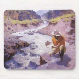 Mousepad Vaqueiro Antigo, Lavando Ouro, Wyoming por Leigh