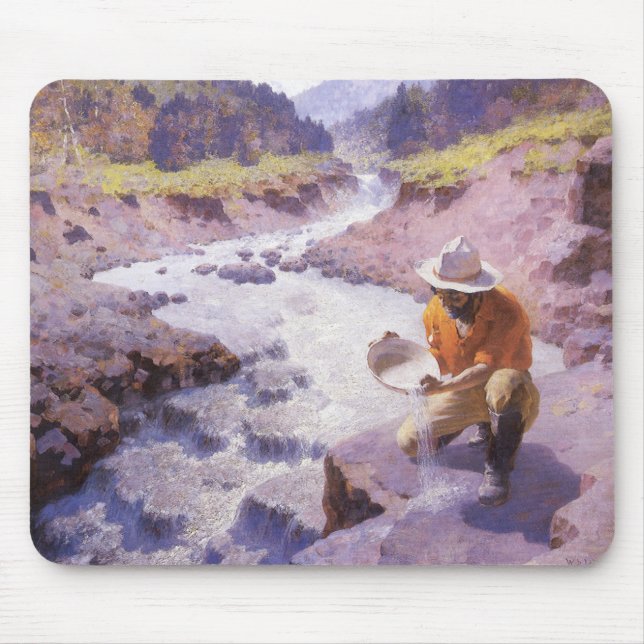 Mousepad Vaqueiro Antigo, Lavando Ouro, Wyoming por Leigh (Frente)