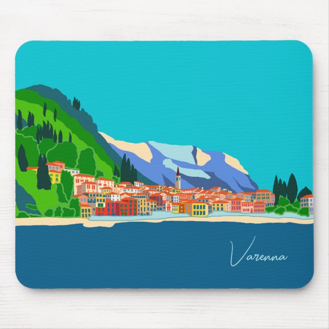 Mousepad Varenna Lake Como Itália Ilustração Viagem (Frente)