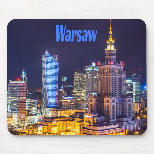 Mousepad Varsóvia Polônia Night Skyline Varsóvia Spire (Frente)