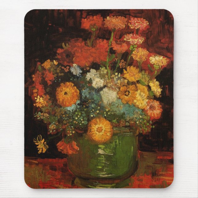 Mousepad Vase "Ainda viva" com Zinnias por Vincent van Gogh (Frente)