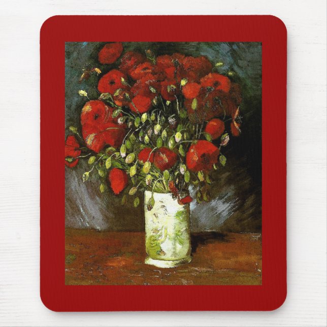 Mousepad Vase com papagaios vermelhos Van Gogh de arte (Frente)