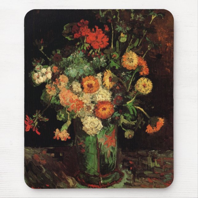 Mousepad Vase com Zinnias e Geraniums, Vincent van Gogh (Frente)