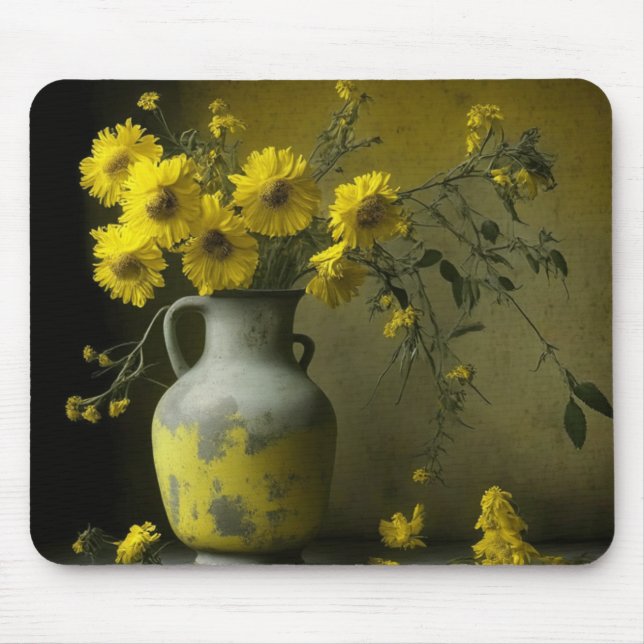 Mousepad Vaso Antigo de Flores Amarelas (Frente)