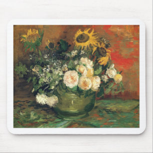 Mousepad "Vaso com girassóis, Rosas e outras flores"